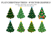 Flat Christmas Trees - 8 vectors, a Seasonal Illustration by Raafeya's Crafts (Thumbnail 1 of 3)