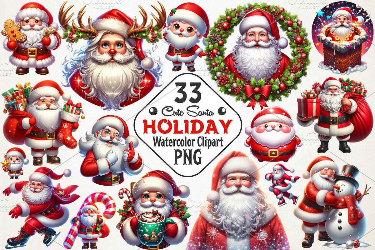 Cute Santa & Holiday Elements Clipar, an Illustration by RobertsArt (Photo 1 of 7)