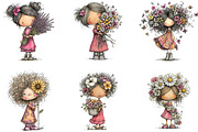 Floral Girl Whimsical Clipart, a Person Illustration by Designking (Thumbnail 3 of 5)
