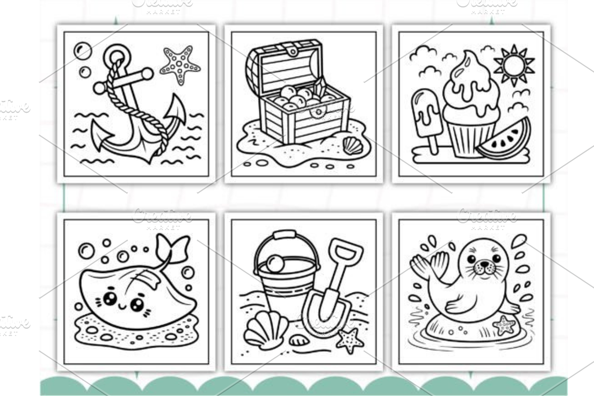 Bold Easy Cute Summer Coloring Pages, a Seasonal Illustration by Akrinity Digital (Photo 3 of 4)