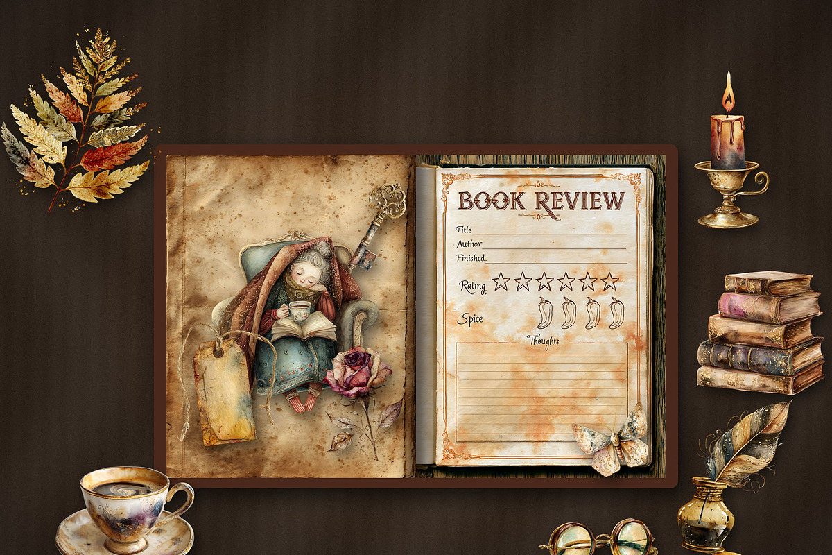 Dark Academia Reading Journal Kit, a Person Illustration by Daring Digies (Photo 7 of 7)