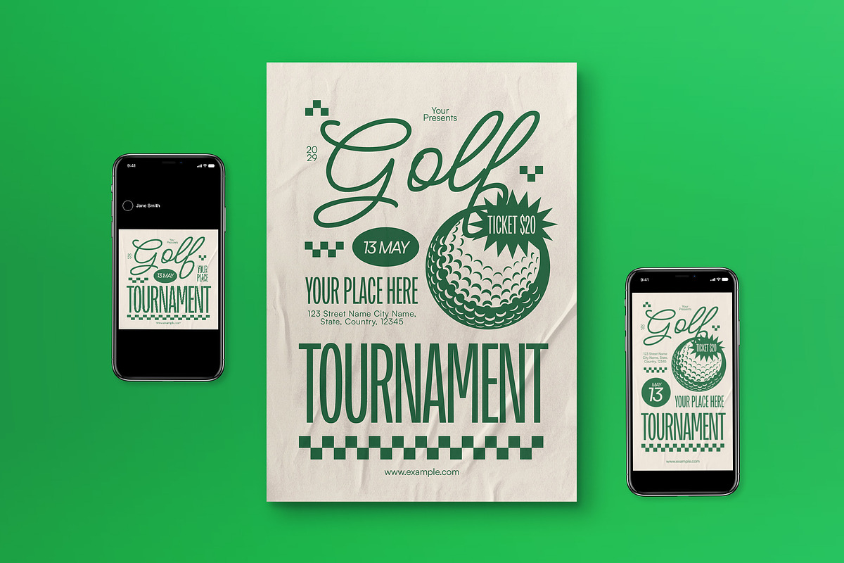 Vintage Golf Tournament Flyer Set, a Flyer Template by graphicook (Photo 1 of 3)