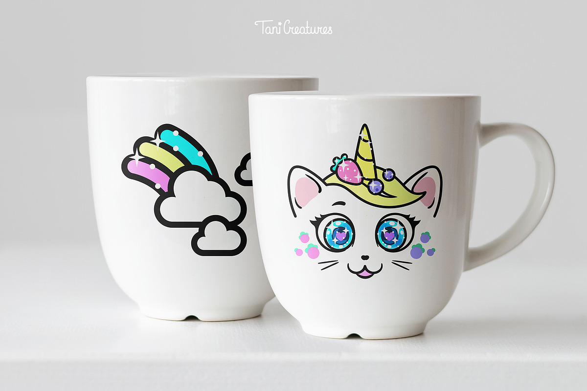Cat Unicorn faces Clipart & Patterns, an Illustration by TaniCreatures (Photo 5 of 8)