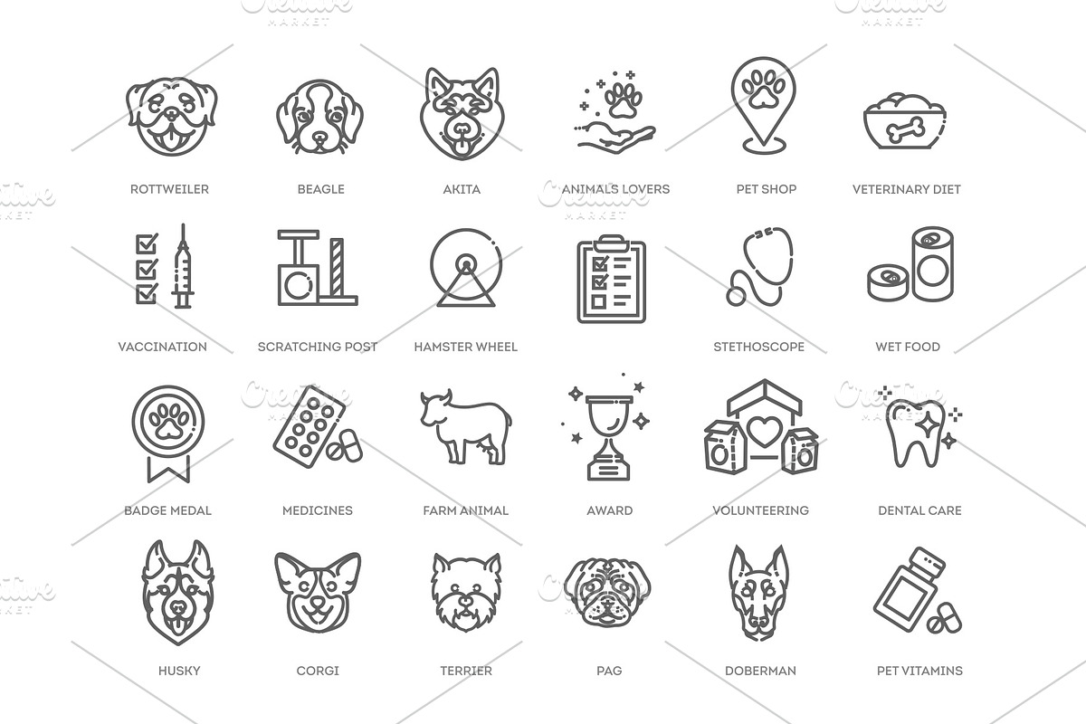 Veterinarian icon set, an Outline Icon by Tettygreen (Photo 2 of 2)