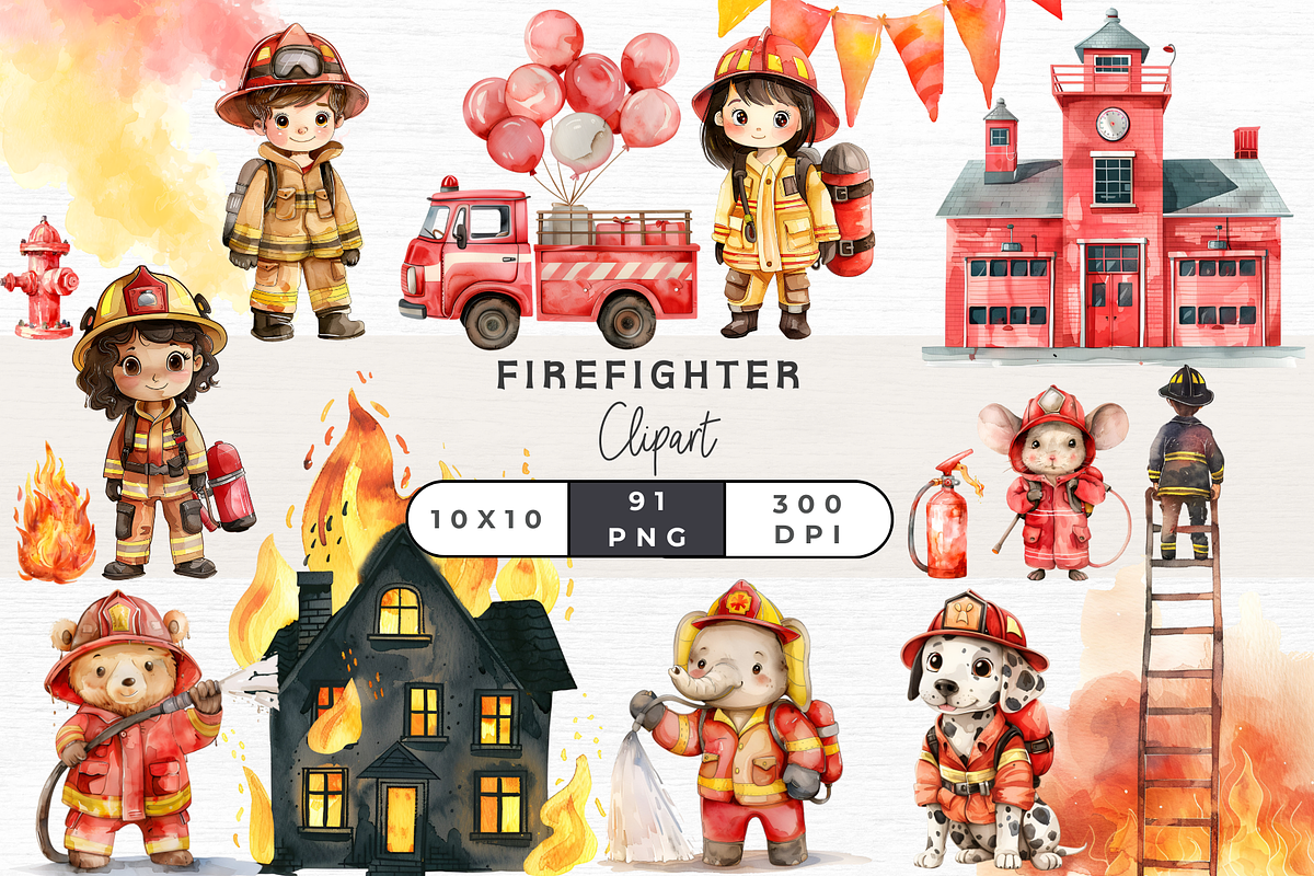 Firefighter Clipart, Transparent PNG, an Object Graphic by EllyandLima (Photo 1 of 10)