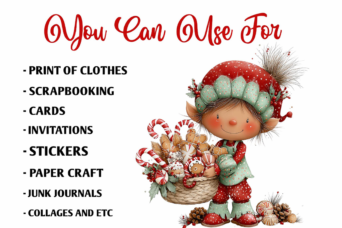 Whimsical Christmas Elf Girl Clipart, a Seasonal Illustration by fashionaddict (Photo 7 of 7)