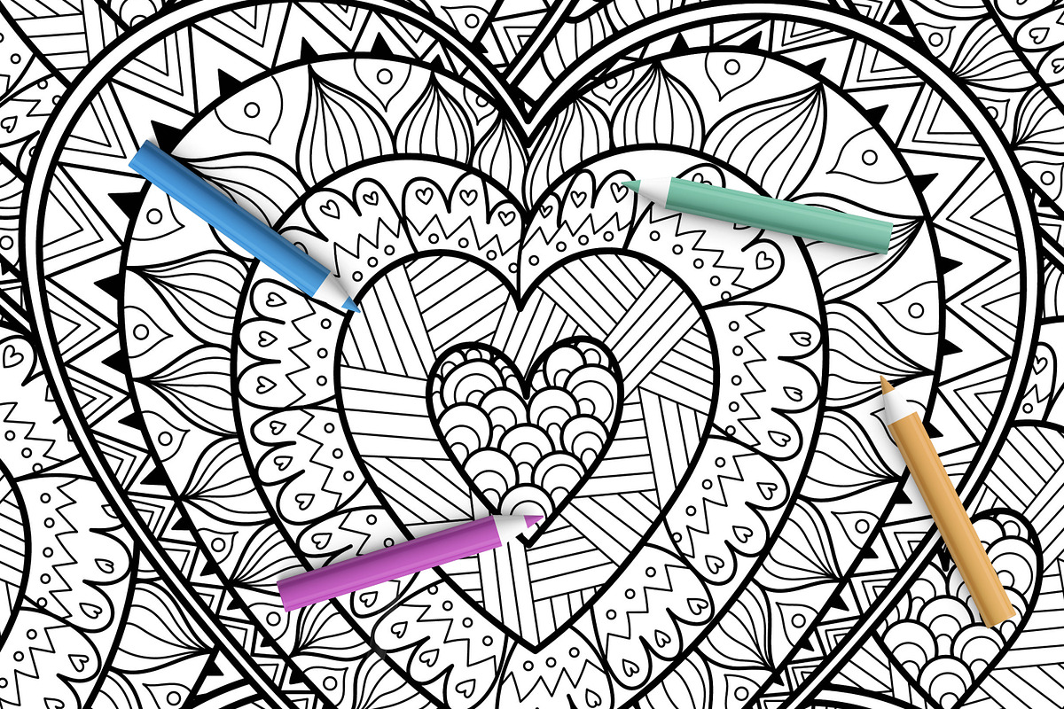 Heart Mandalas Coloring Pages, a Decorative Illustration by Gulnara Sabirova (Photo 17 of 18)