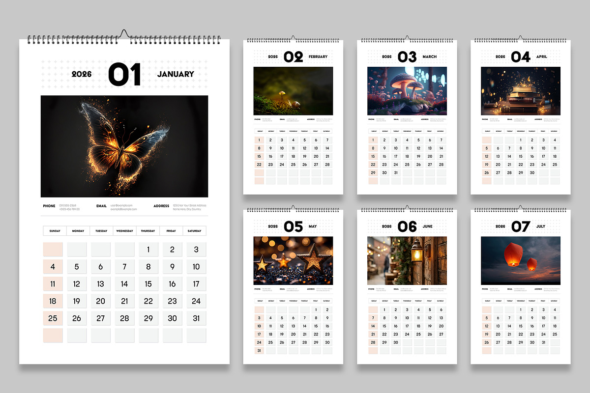 2026 Wall Calendar Template Layout, a Stationery Template by MightyDesign (Photo 1 of 8)