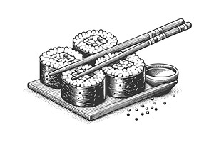 Traditional sushi rolls with, a Food Illustration by AlexArt