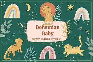Boho animals. Rainbow clipart