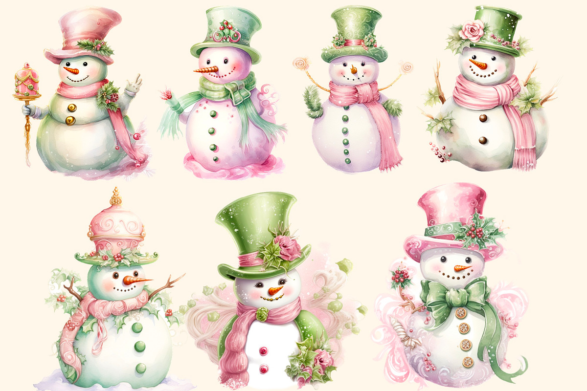 Pastel snowman watercolour clipart, a Decorative Illustration by Hello My Print (Photo 9 of 10)