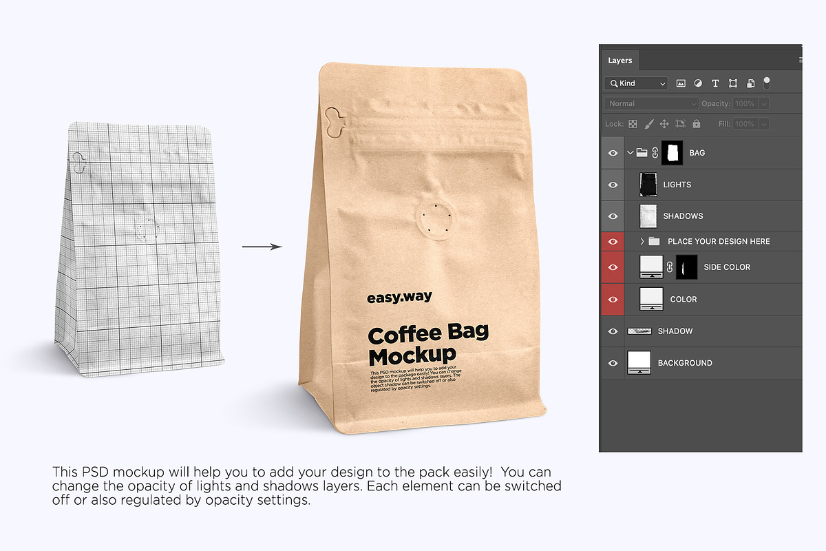 Kraft Coffee Bag PSD Mockups Set, a Packaging Mockup by easy.way (Photo 4 of 8)