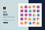 50 SEO Line Gradient Icons Set, an Outline Icon by shahsoft (Thumbnail 1 of 5)