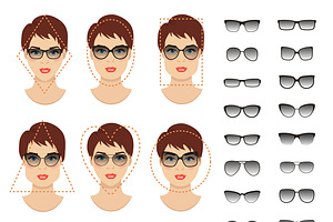 Woman sunglasses shapes. 9 faces.