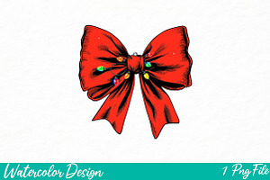 Cute Bow Merry Christmas PNG, an Illustration by Watercolor design