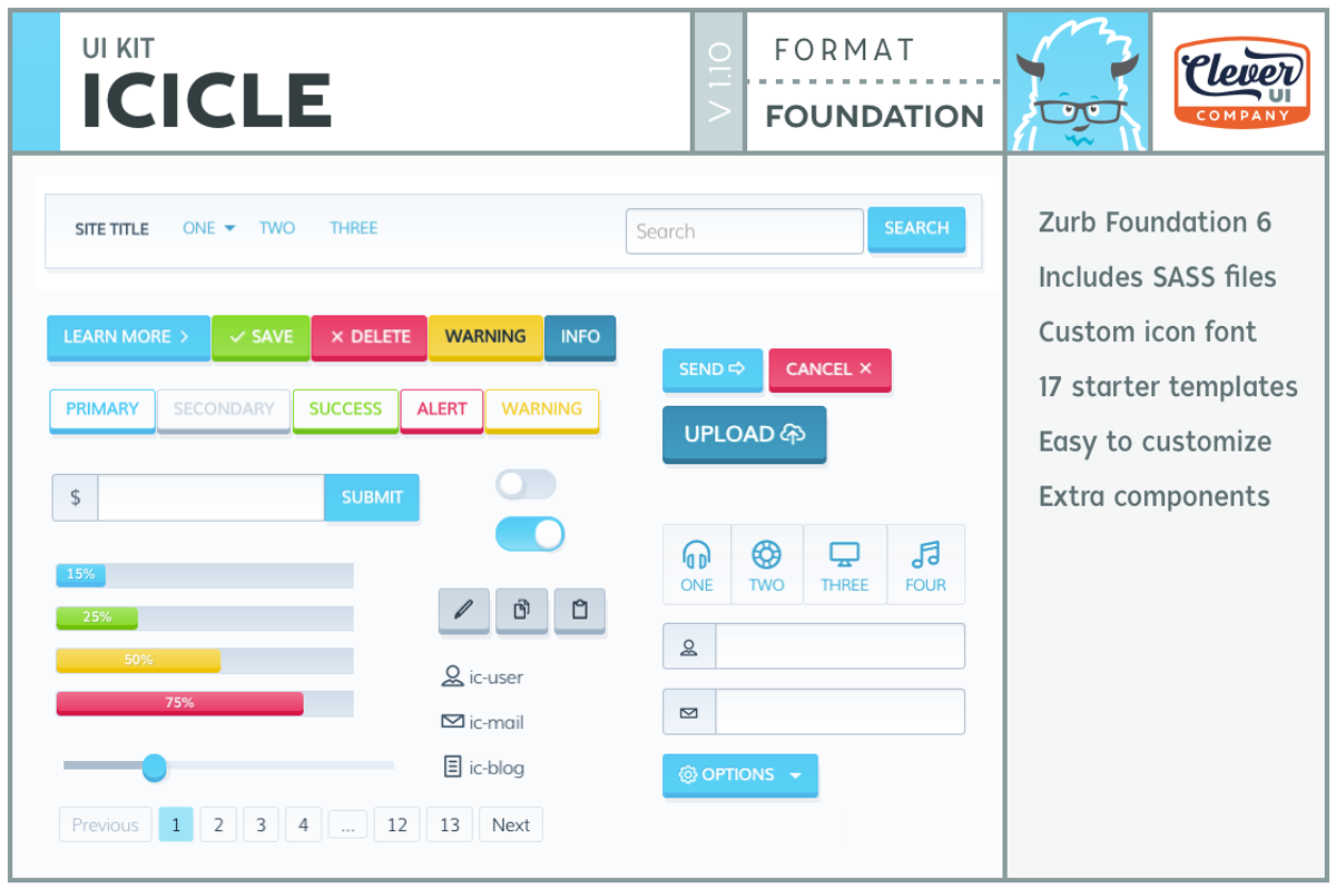 Icicle UI Kit for Zurb Foundation 6, a Templates & Theme by The Clever UI Company (Photo 1 of 6)