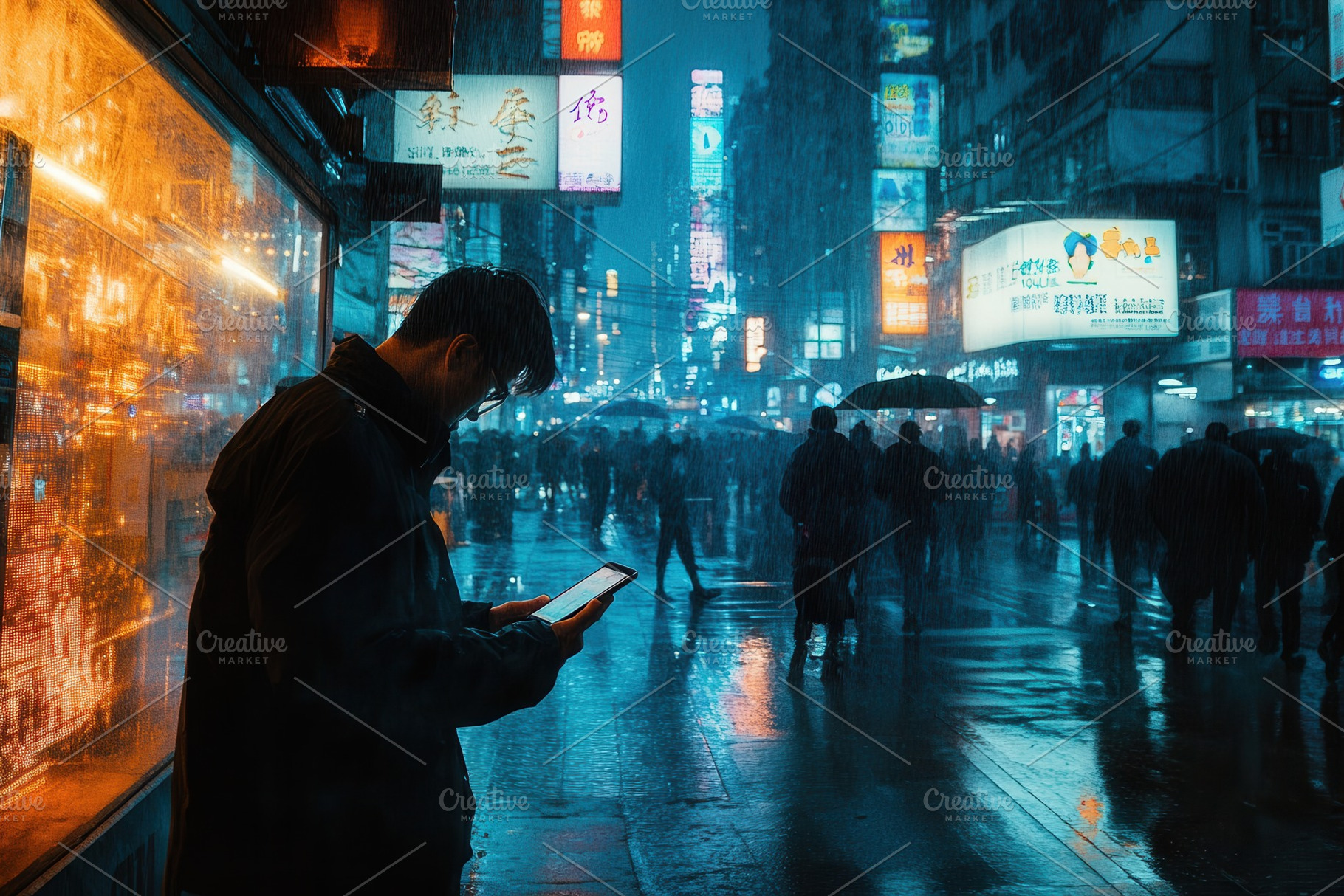 Smartphone living in busy streets, a Photo by Pavel_design