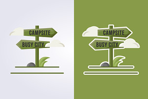 colored flat camping road sign icon
