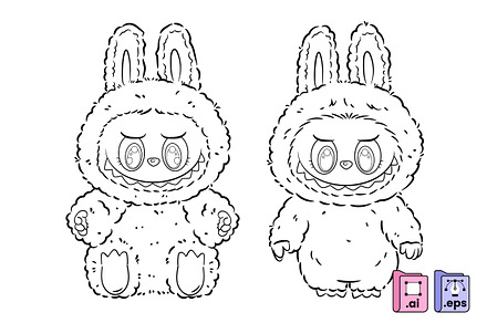 Black Outline Labubu Coloring Page
