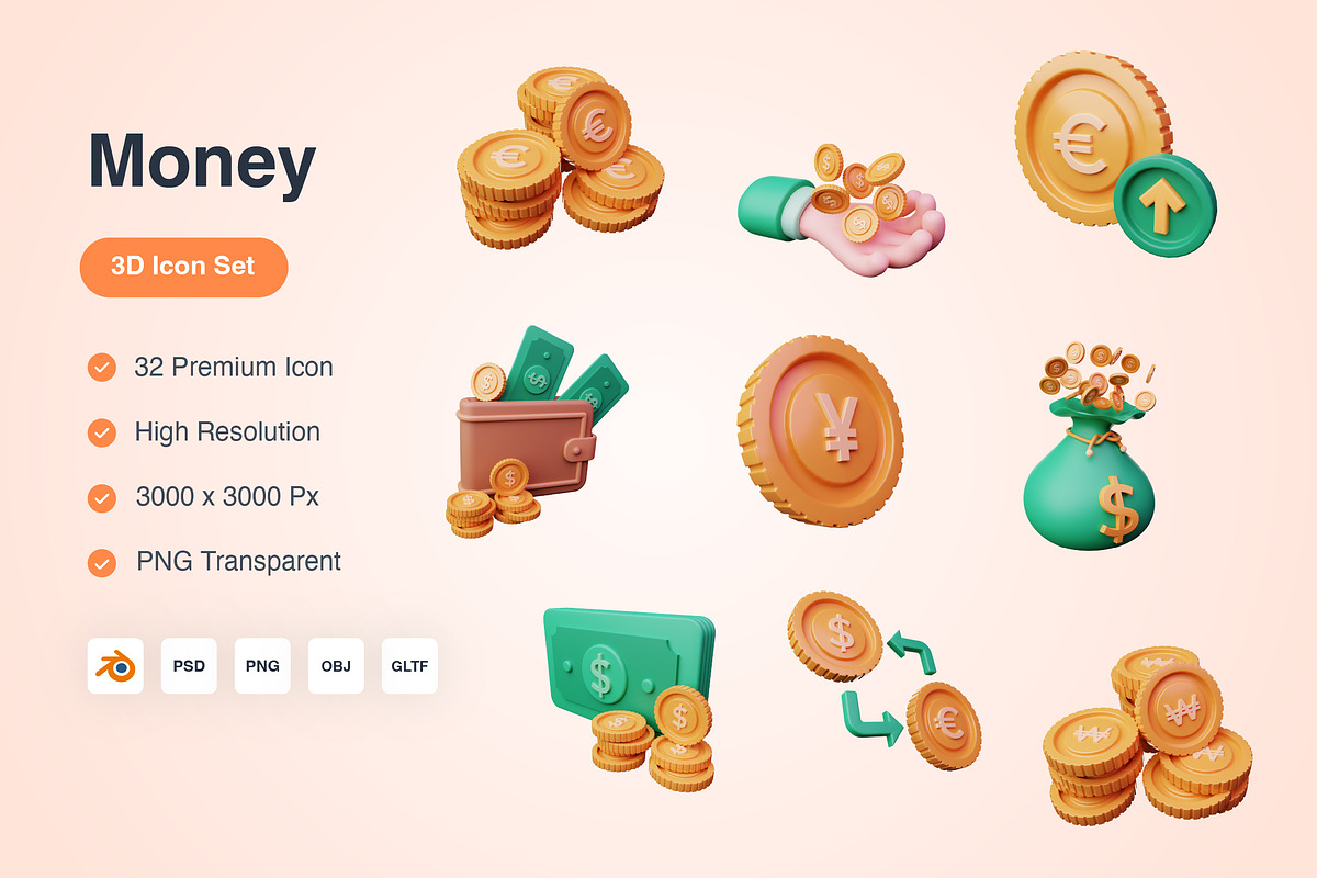 Money 3D Icons Set, an Object 3D Model by Kmg Design (Photo 1 of 5)