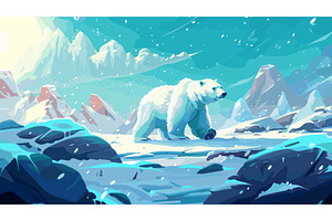 Polar Bear Walks Across a Snow, an Animal Illustration by LadadikArt