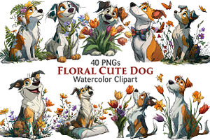 Floral Cute Dog Clipart, an Illustration by Pixels.Craft