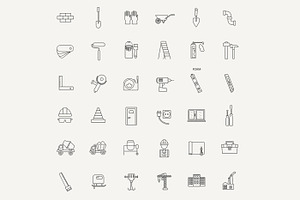 36 Building Construction Line Icons