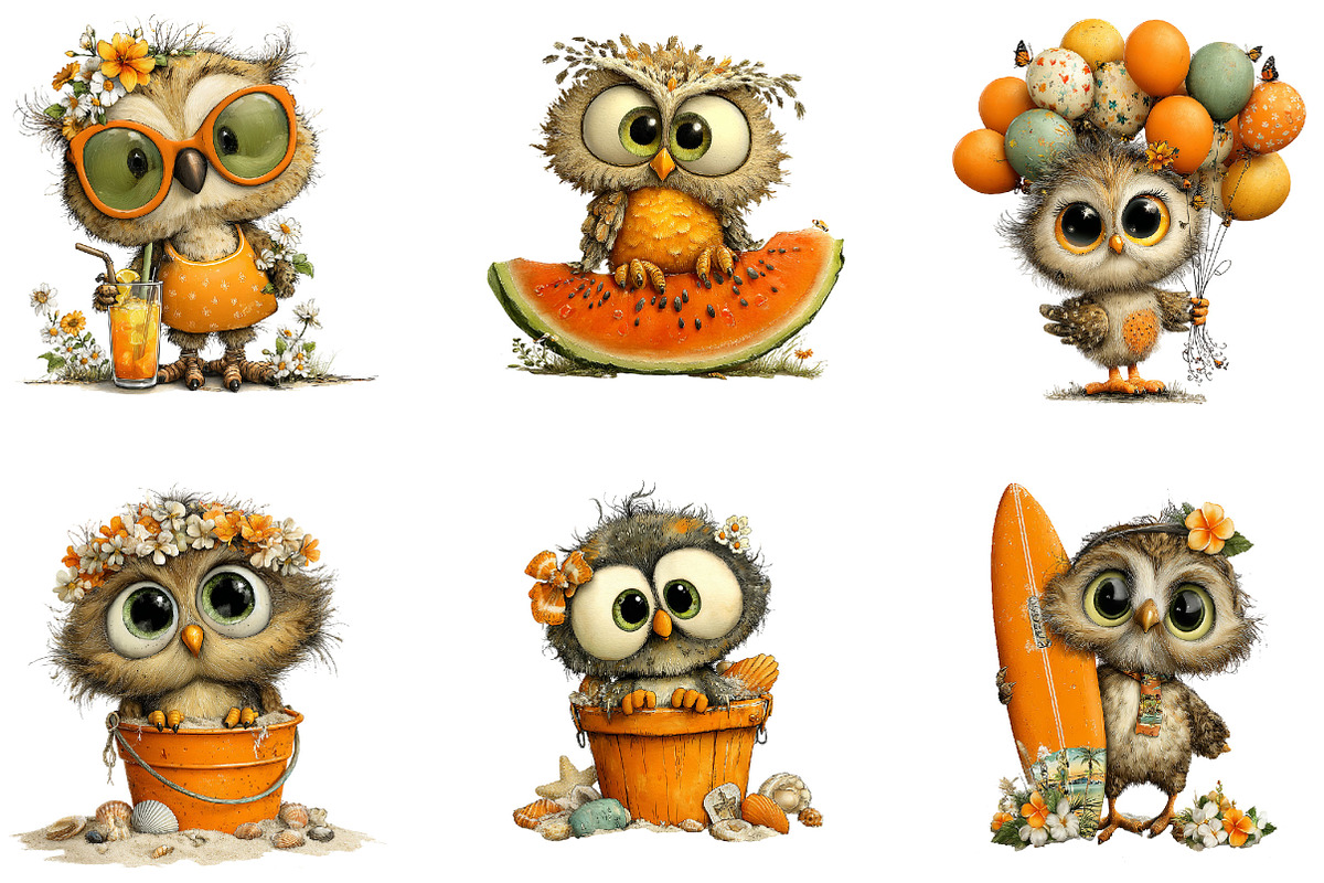 Summer Owl Whimsical Clipart, a Seasonal Illustration by Designking (Photo 3 of 5)