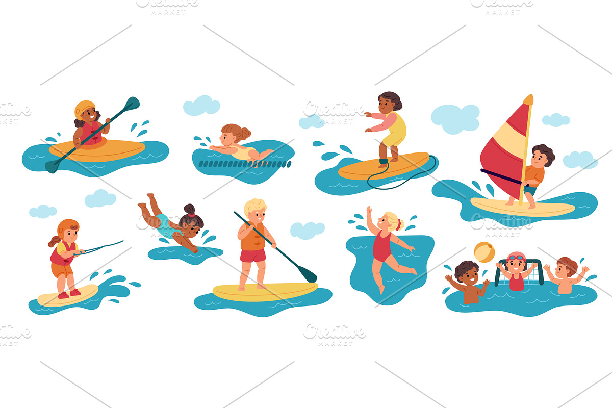 Kids water sports. Funny child, a Sport Illustration by YummyBuum
