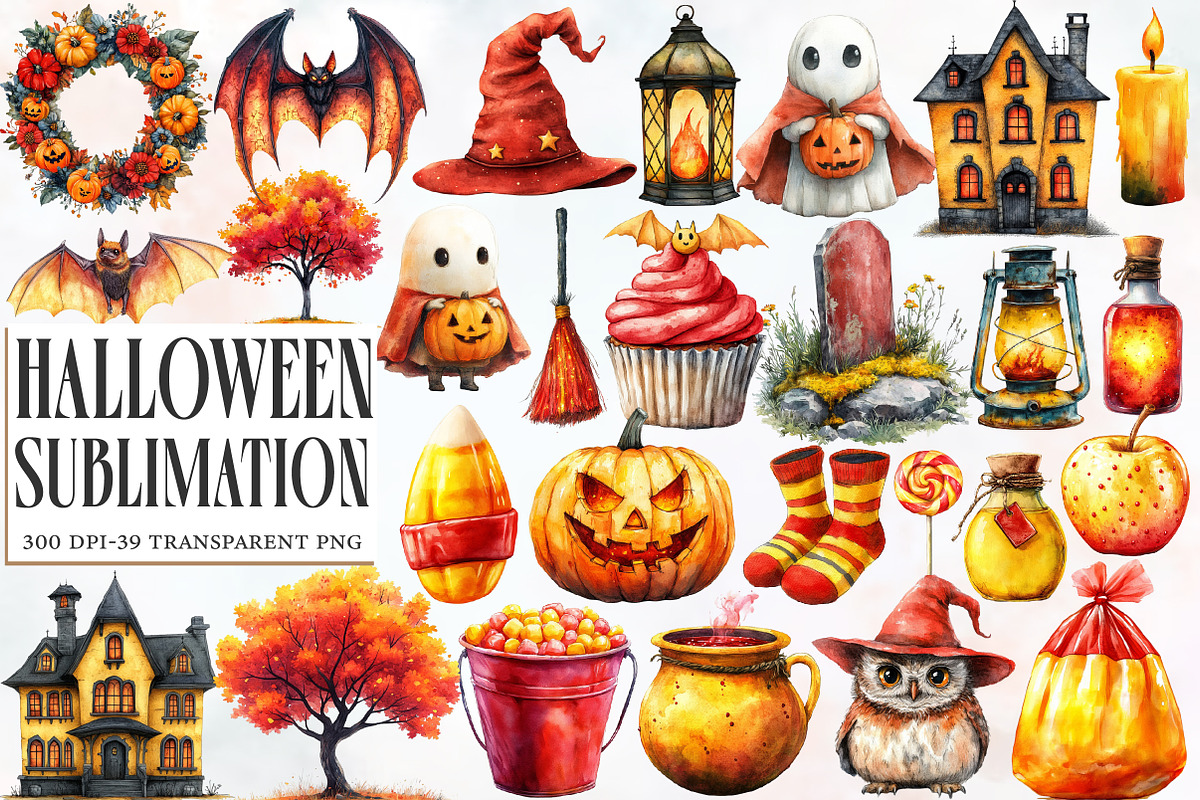 Watercolor Halloween Sublimation, an Illustration by Designworld (Photo 1 of 6)