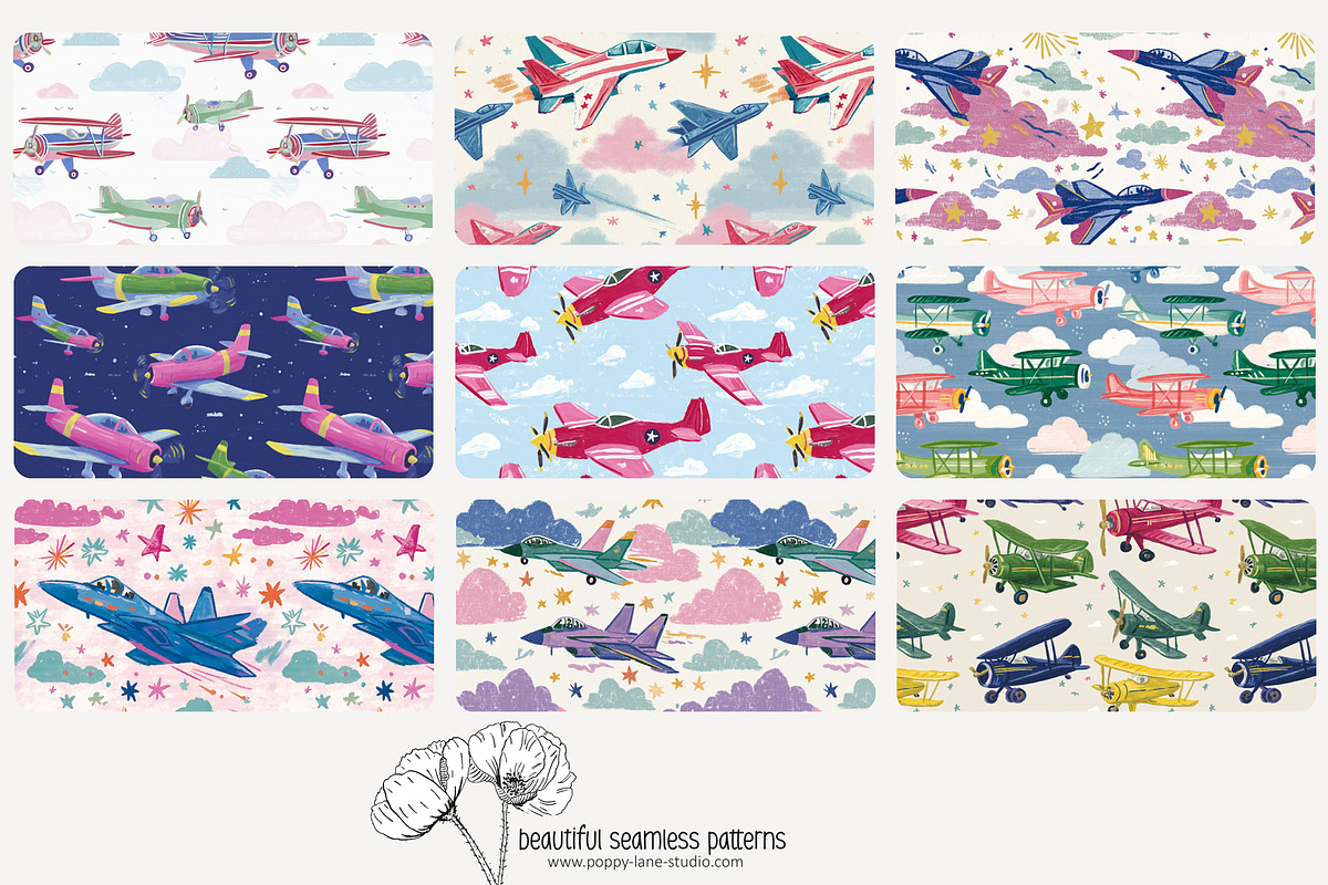 70 (kids) planes seamless pattern, a Pattern Graphic by Poppy Lane Studio (Photo 7 of 10)