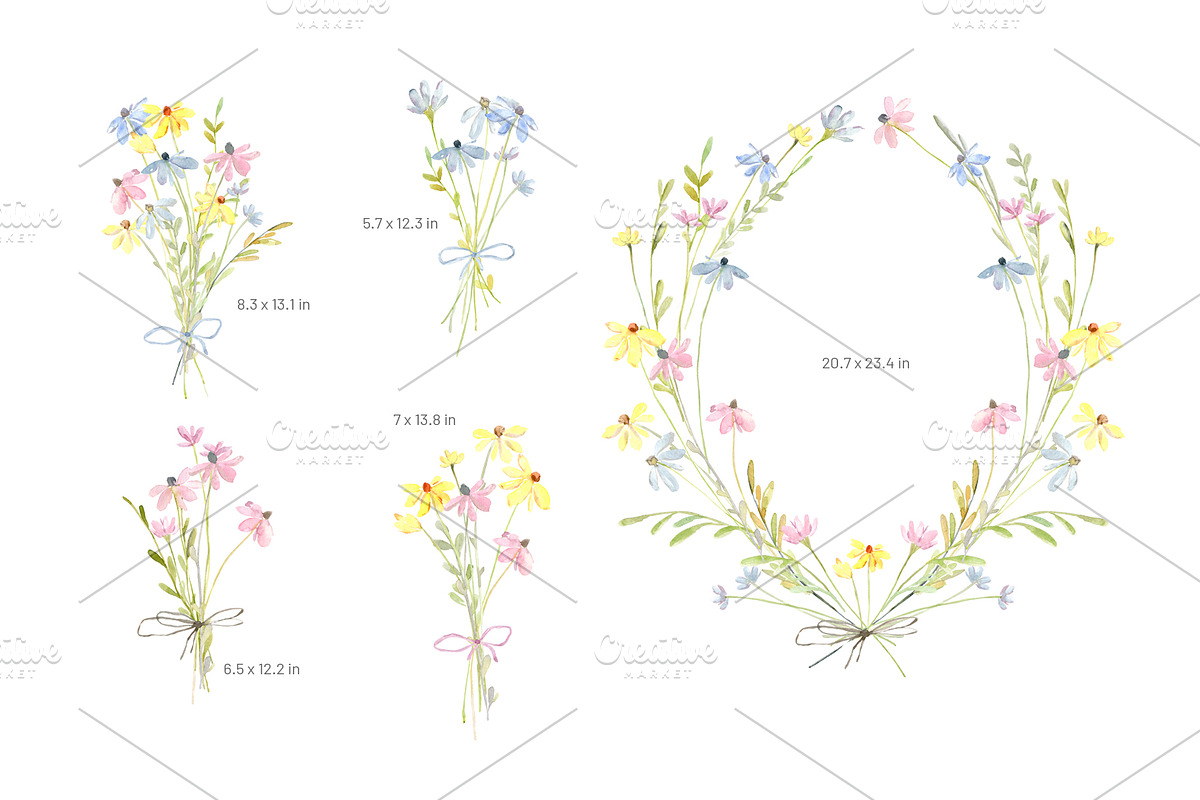 Watercolor Hand-painted Wildflowers, a Decorative Illustration by GraphicsDish (Photo 3 of 5)