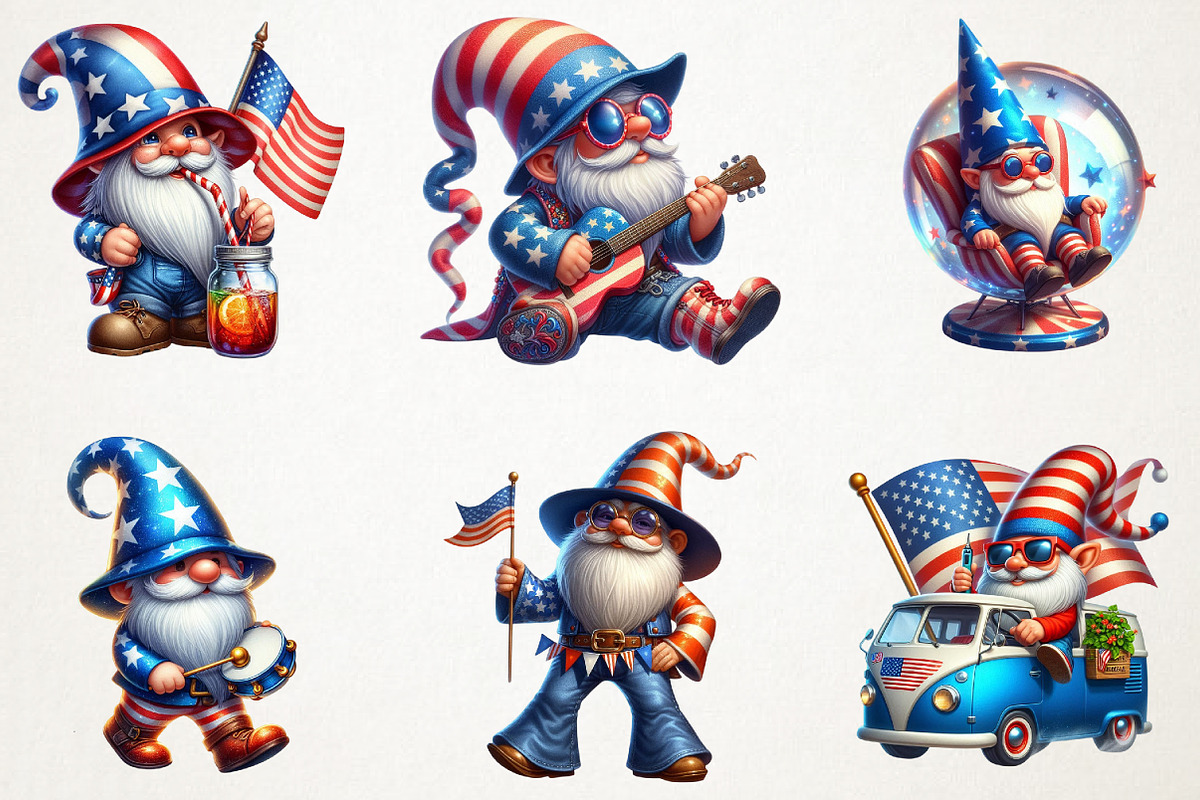 Groovy Patriotic Gnome Clipart, an Illustration by RobertsArt (Photo 3 of 7)
