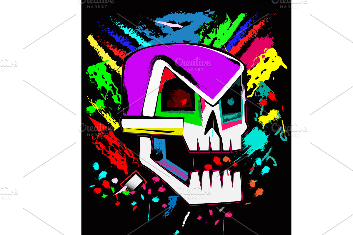 Skull head graffiti style, multicolo, a Graphic by TeaGraphicDesign