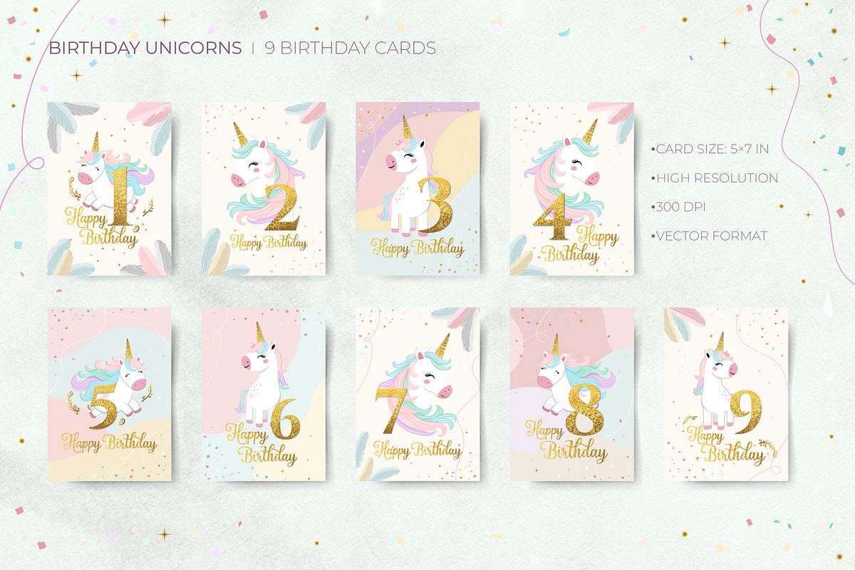 Unicorn Party Cards. Happy Birthday, an Illustration by Hanna's ArtLab (Photo 2 of 3)