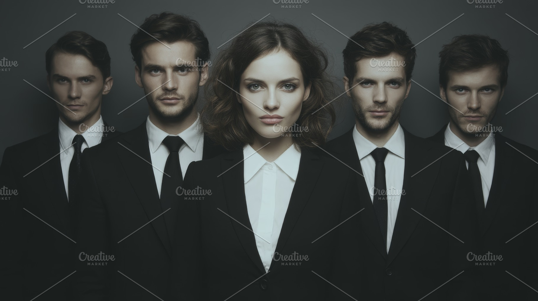 Professional team members in formal attire standing confidently together, a Person Photo by AS photostudio