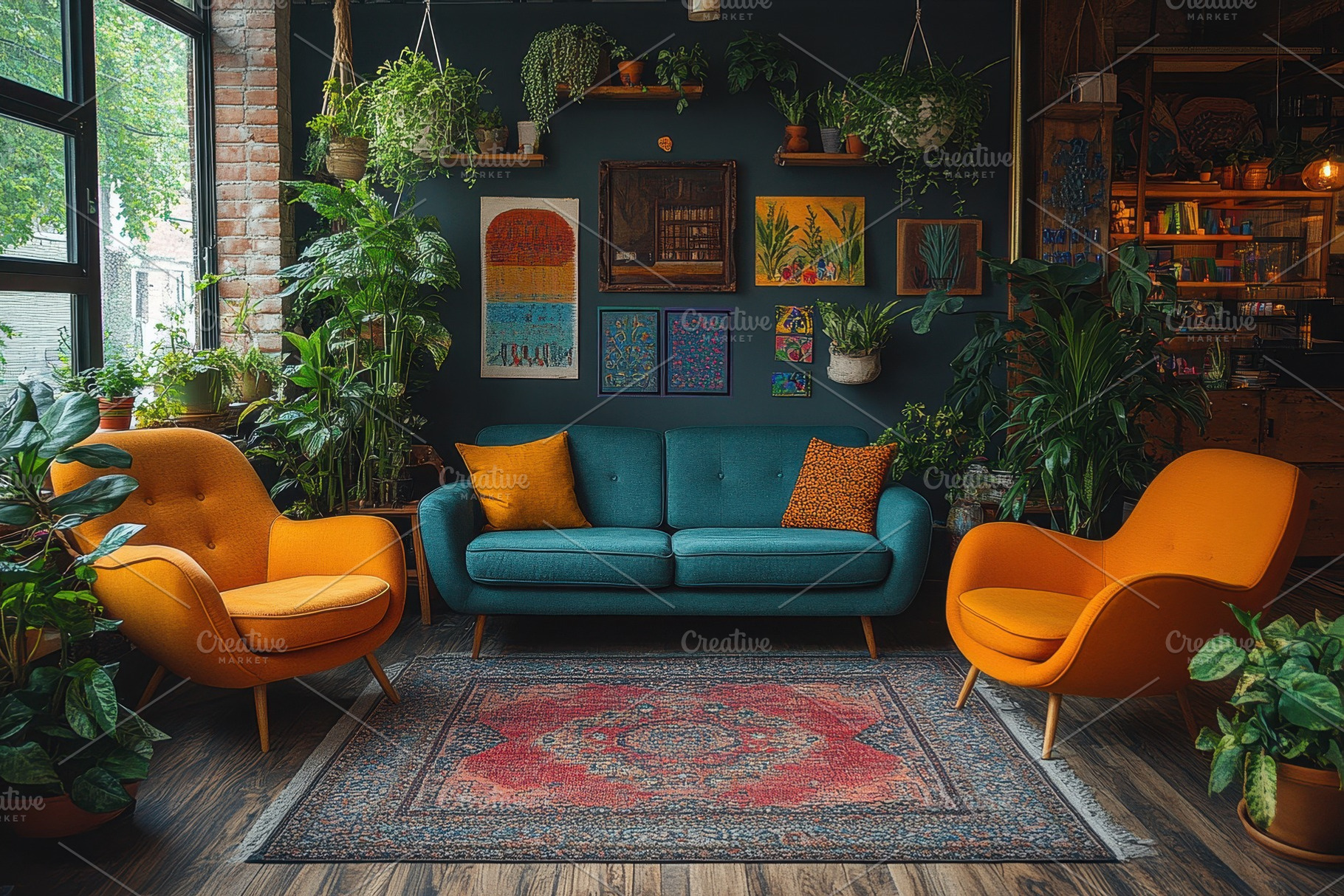 Cozy living room with colorful furni, a Photo by Tanuart
