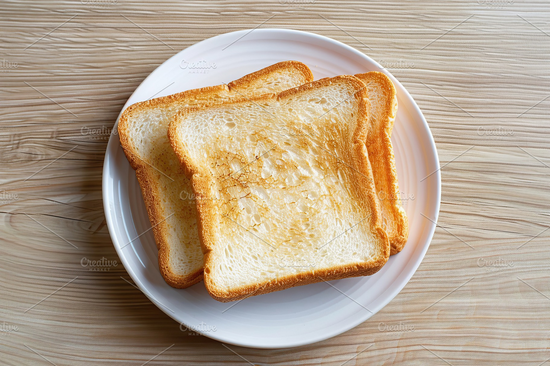 Toast bread in plate on wooden table, a Food & Drink Photo by AlyaAnd
