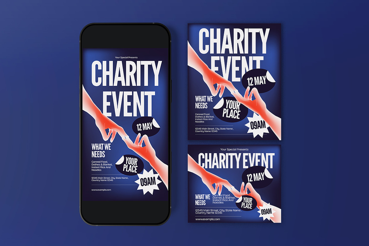 Blue Bold Charity Event Flyer Set, a Flyer Template by graphicook (Photo 3 of 3)