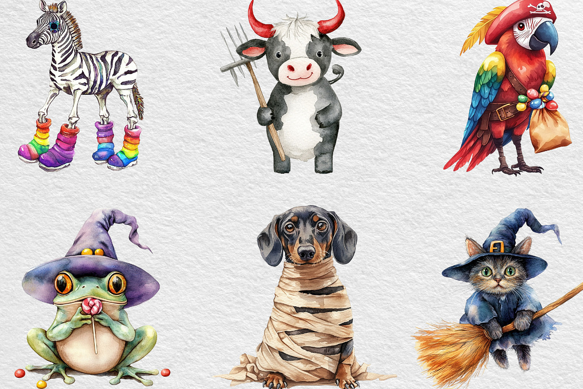 Halloween Funny Animals Clipart, an Illustration by Black Bird Studio (Photo 5 of 6)