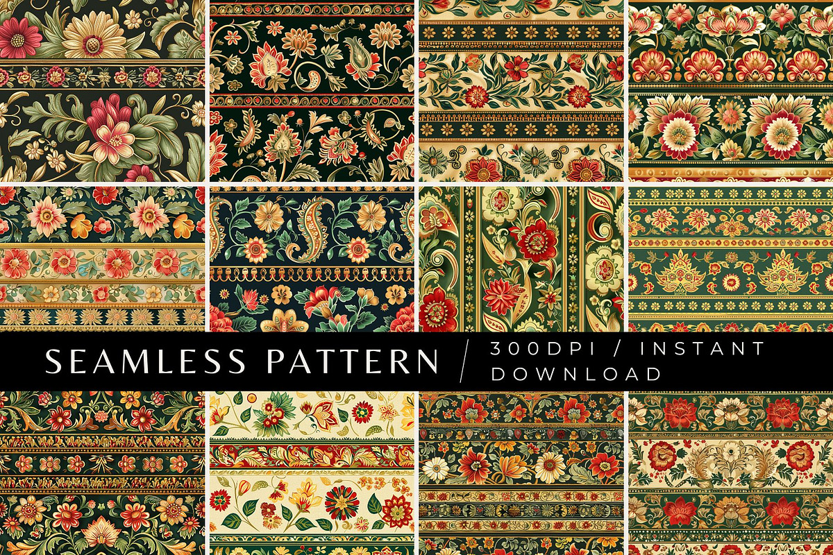 12 Indian Sari Borders Patterns, a Pattern Graphic by Inknfolly (Photo 1 of 7)