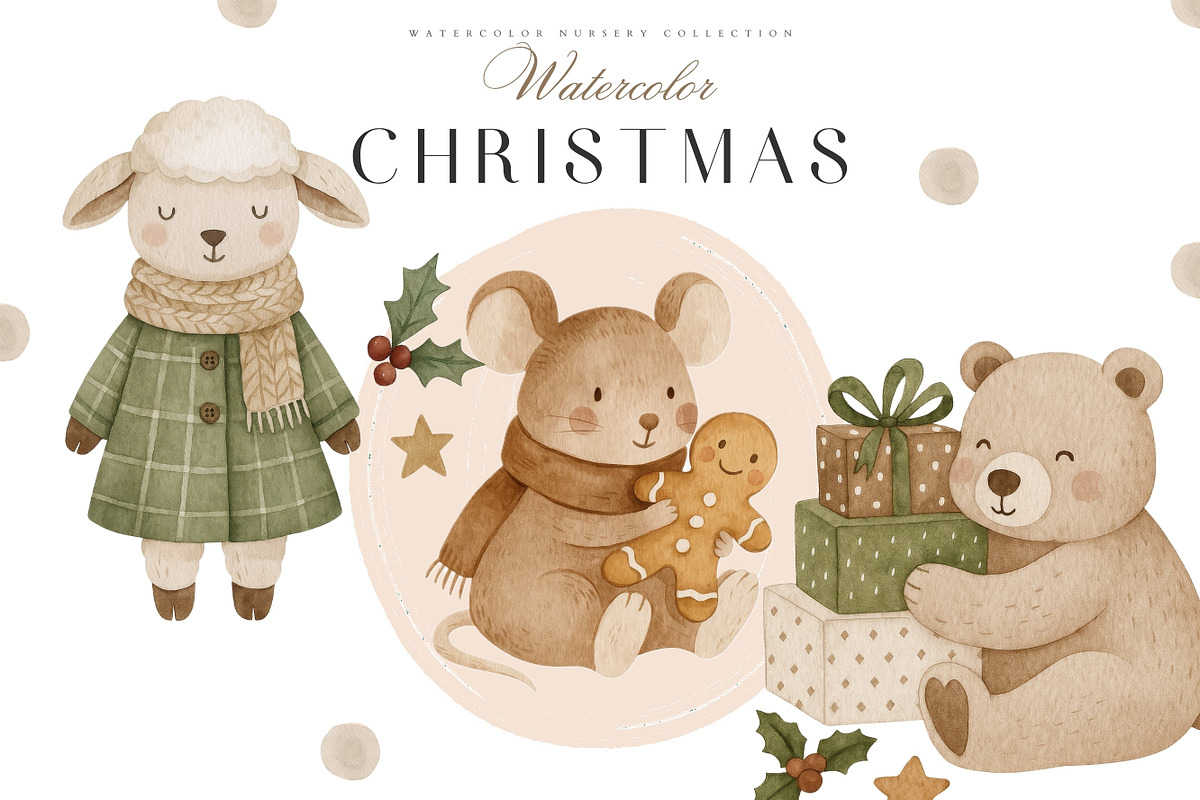 Cute Christmas Woodland Clipart, an Illustration by Pati Paints (Photo 1 of 8)
