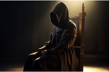 Assassin hooded throne. Generate Ai, a Beauty & Fashion Photo by Ylivdesign