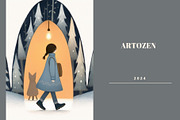 8 Christmas cute girl grey trees, a Seasonal Illustration by ARTOZEN DIGITAL (Thumbnail 7 of 15)