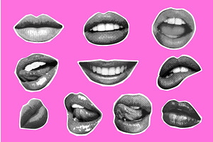 Mouths halftone collage. Woman mouth, an Illustration by Stock-Smart-Start
