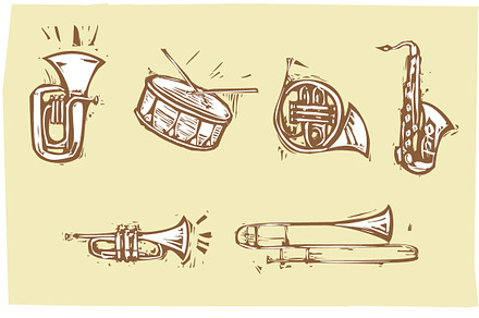 Woodcut Musical Instruments