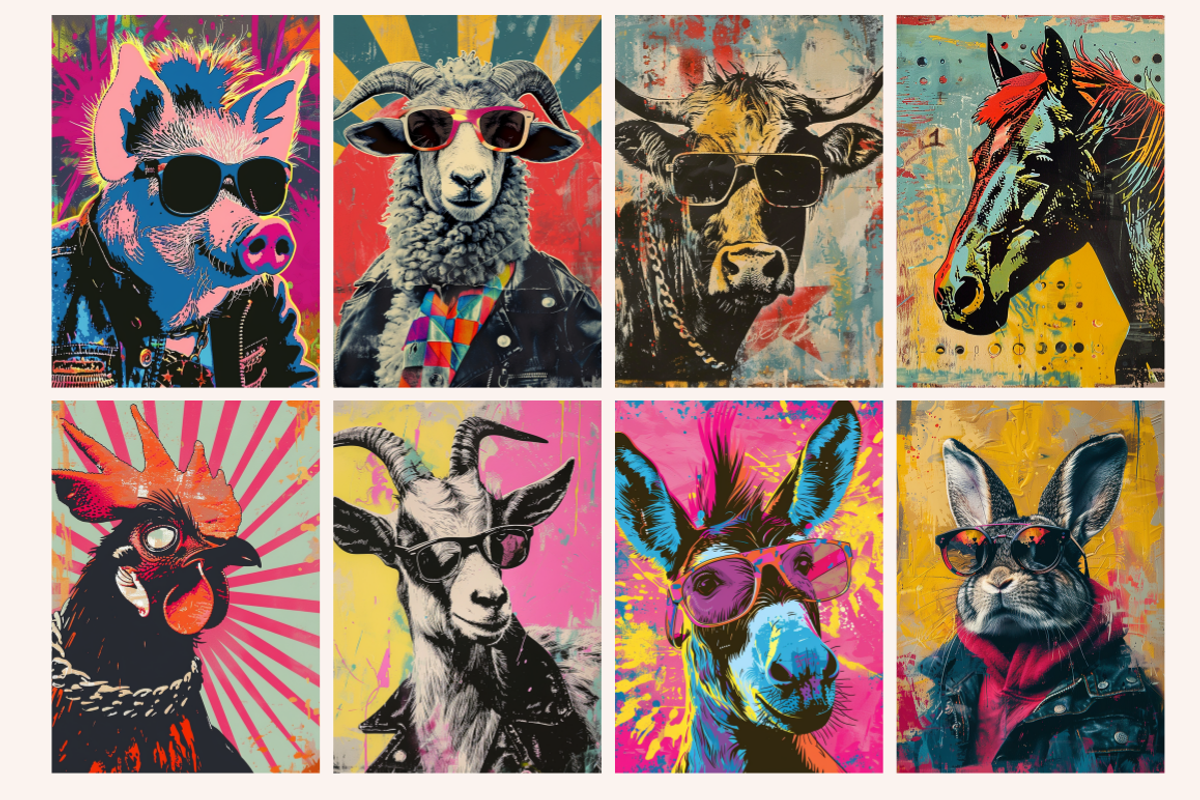 Pop Art Punk Farm Animals, a Background Graphic by PrintHaven Designs (Photo 3 of 8)