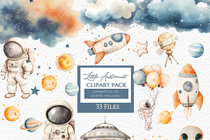 Watercolor space clipart bundle, an Education Illustration by Invite to Clipart