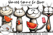Whimsical Summer Cat Clipart, an Illustration by OK Design (Thumbnail 1 of 6)