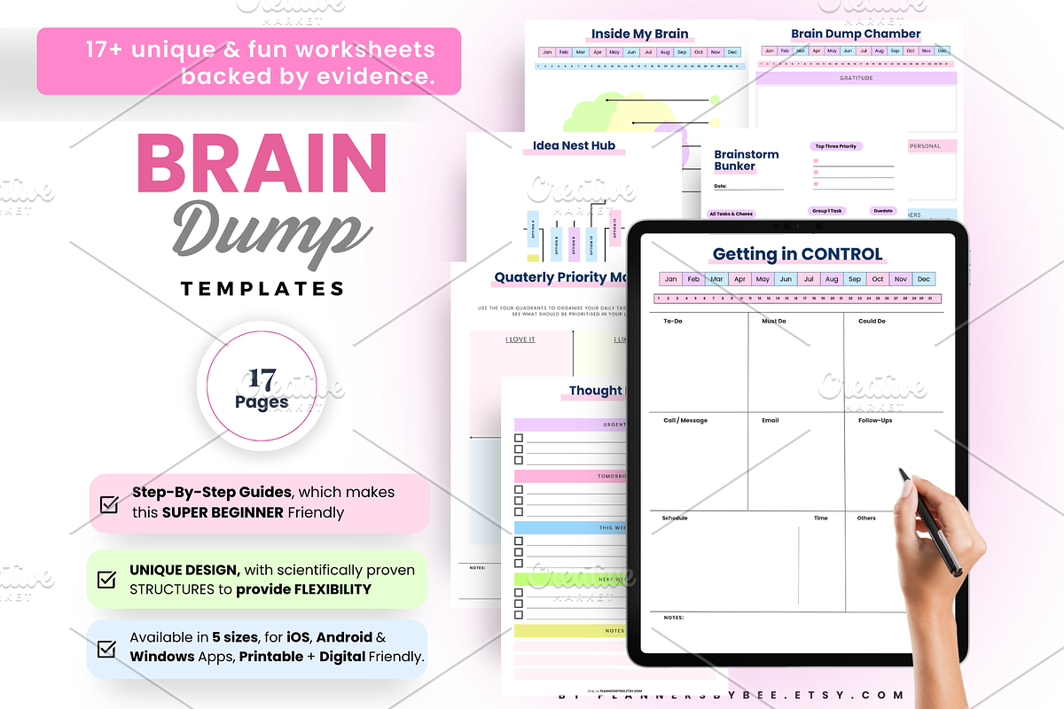 Brain Dump Printable ADHD Planner, a Print Template by PlannersByBee (Photo 1 of 3)
